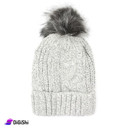 Women's Double Layered Wool Knitted Hat - Light Gray