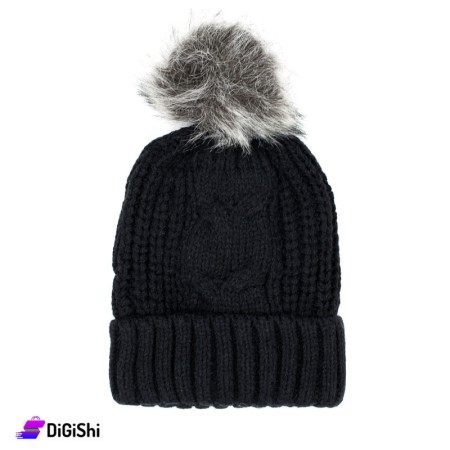 Women's Double Layered Wool Knitted Hat - Black