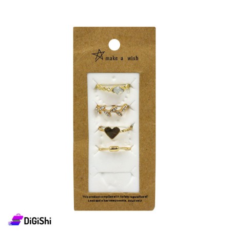 Women's gold rings card with a ring with a black heart-shaped zircon stone
