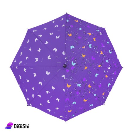 Color Changing Rain Umbrella with Butterflies - Violet