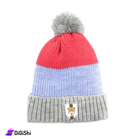 Tiger Children's Double Layered Wool Knitted Hat - Light Gray