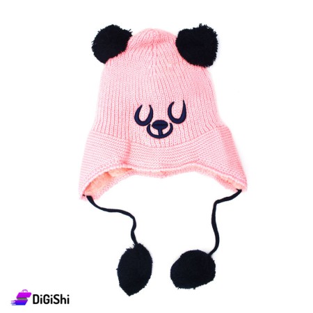 Bear Children's Double Layered Wool Knitted Hat - Pink