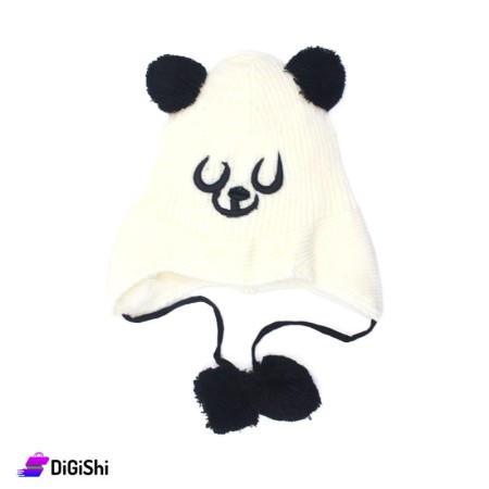 Bear Children's Double Layered Wool Knitted Hat - Off-White