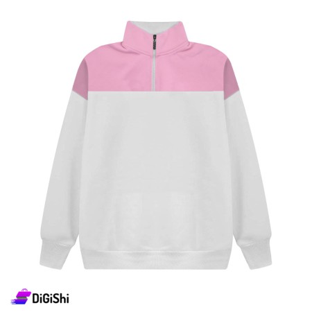 Women's Pedded Fleece Sweater - White And Pink