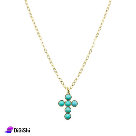 Women's Golden Necklace With Cross & Beads Pendant