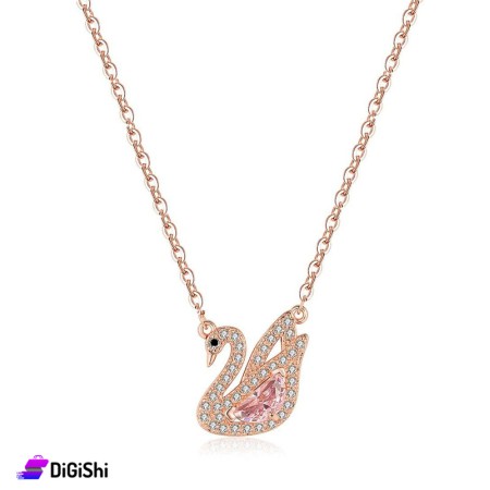 Women's Golden Necklace With Goose Pendant & Pink Stone