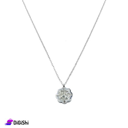 Women's Silver Necklace With Round Zircon Stone Pendant