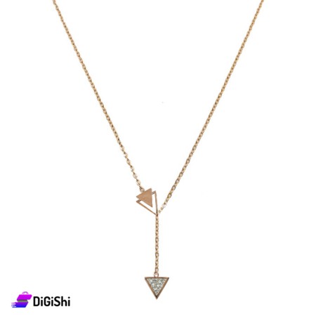Women's Golden Necklace With Two Triangles And Zircon Stones Pendant