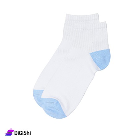 ZOX Plus Pair Of Cotton Women Medium Socks - White & Light Blue