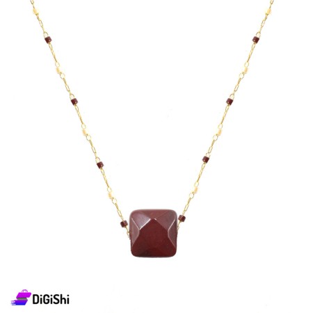 Women's Gold Necklace with a Brown Stone Pendant and Small Stones