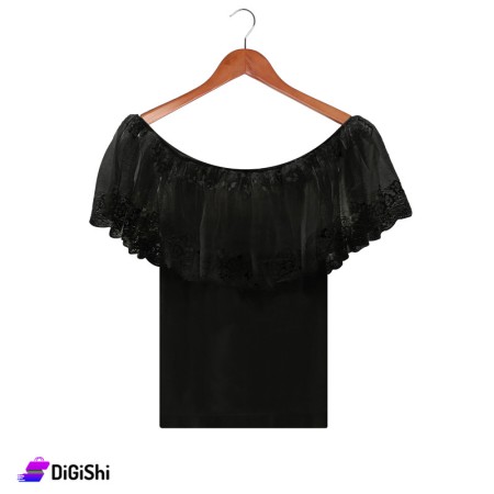 Al Samah Women's Wide Neck Chiffon Sweater - Black
