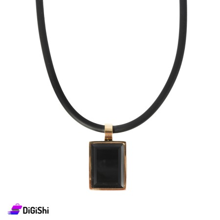 Women's Long Black Silicone Necklace With Black Statement Pendant