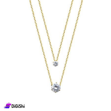 Two Layer Women's Golden Necklace With 2 Zircon Stones
