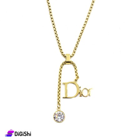 Women's Golden Necklace With a Zircon Stone & Pendant of Dior