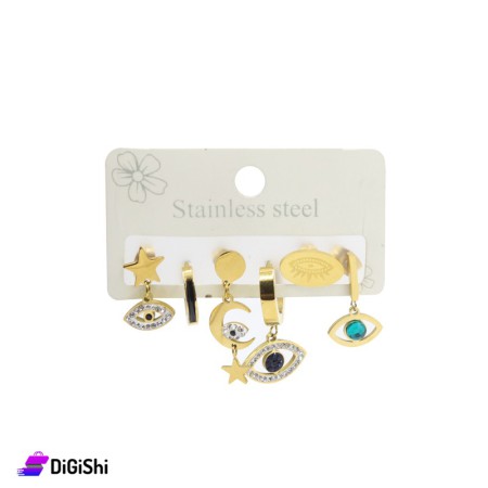 Golden Earrings With 5 Different Forms