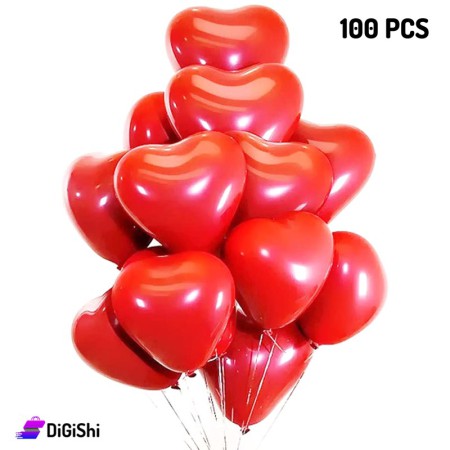 مجموعة بالونات حمراء على شكل قلب - 100 قطعة
