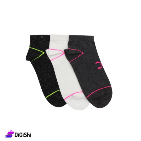 Al Samah Set Of Girl's Cotton Striped Short Socks - 3 Pairs Group 2