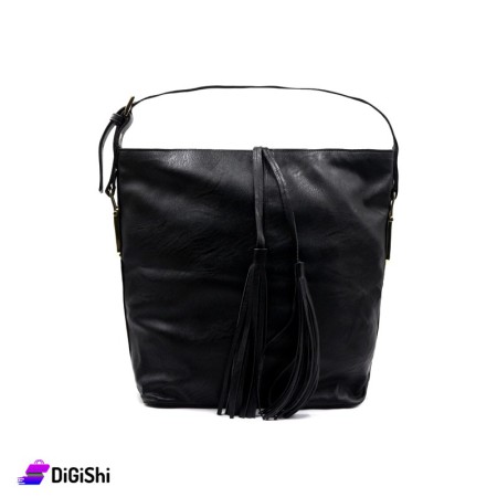 Women's Leather Shoulder Bag With two Pendant - Black