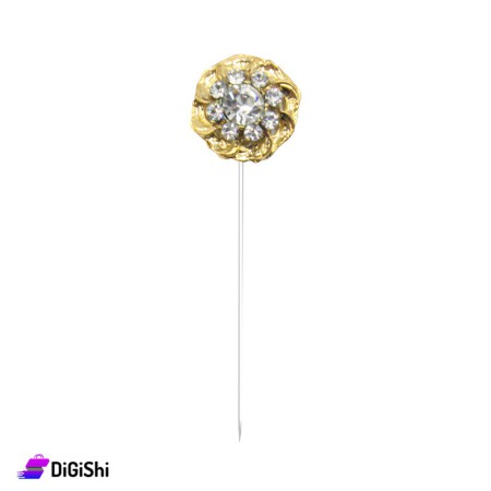 Flower Shape Pin With Strass - Golden