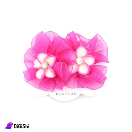 Flower-Shaped Pair Of Hair Bands - Deep Pink