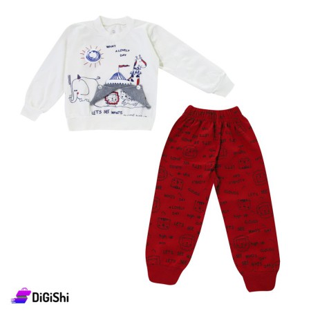 Baby's Circus Cotton Pajamas - White & Red