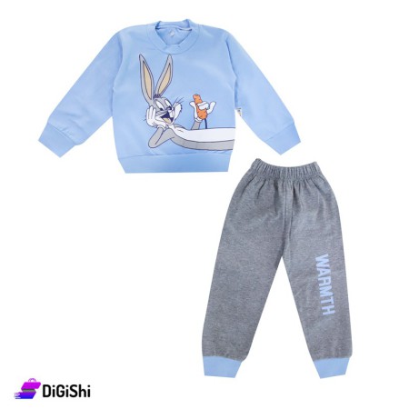 بيجامة بيبي رسمة Bugs Bunny قطن - أزرق ورمادي