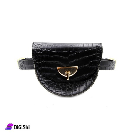 Women's Semi-Circle Leather Waist Streaky Bag - Black