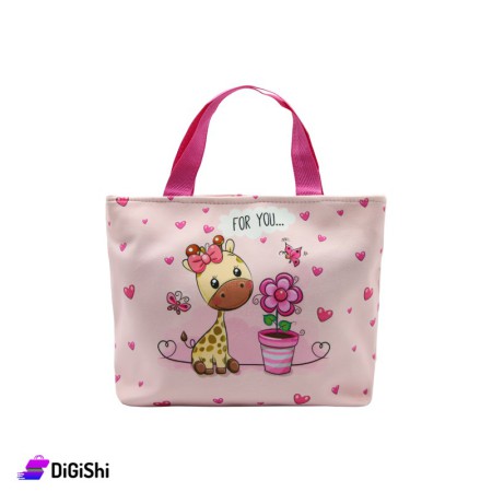 Children's Velvet Handbag With Giraffe Drawing - Pink