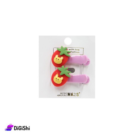 Strawberry-Shaped Pair Of Hair Clips - Red