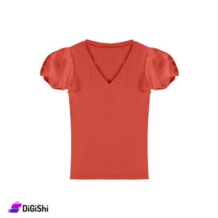 Women's Cotton Ribbed T-Shirt - Brick