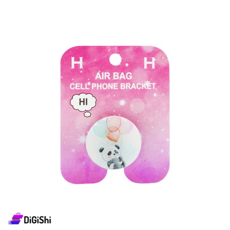 Air Bag Cell Phone Bracket With Panda Bear Drawing - White