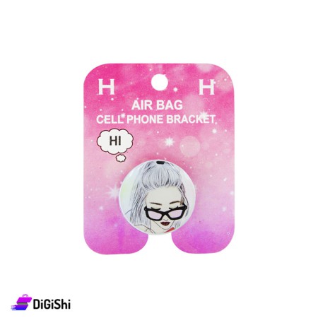 Air Bag Cell Phone Bracket With Girl And Glasses Drawing - White