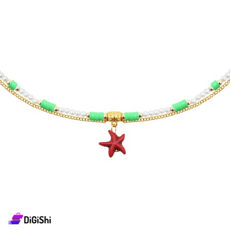 Women's Golden Anklet with Sea Star - Green & Red