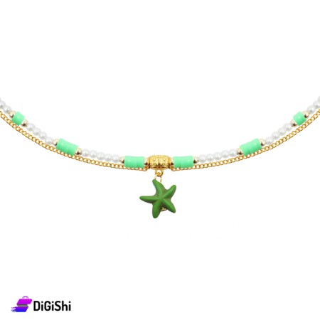 Women's Golden Anklet with Sea Star - Green & Olive
