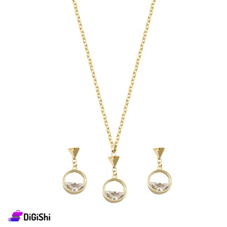 Circle & Triangle Necklace and Earrings with Zircon - Golden