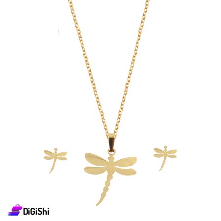 Dragonfly Necklace and Earrings - Golden