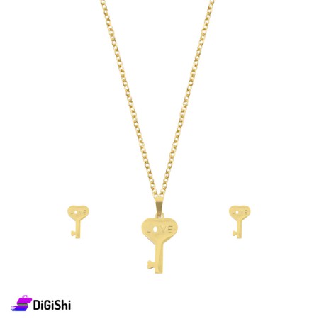 Heart key Necklace and Earrings - Golden