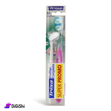 TRISA Profilac Complete Protection Toothbrush with Tooth Mirror - Pink