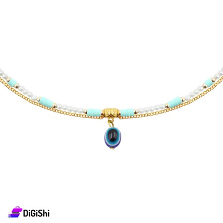 Women's Anklet With Beads And Golden Chain With Eye Pendant - Tiffany