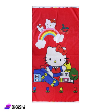 منشفة مسبح للأطفال بوليستر مع رسمة قوس قزح  - أحمر Hello Kitty