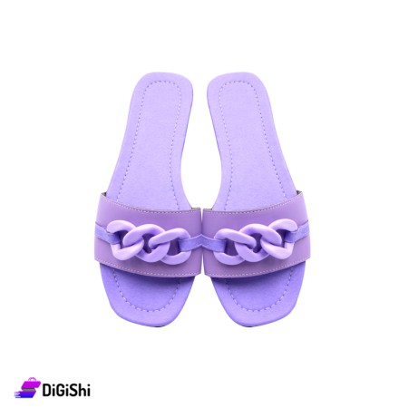 Women's Leather Slippers With Plastic Chain - Purple