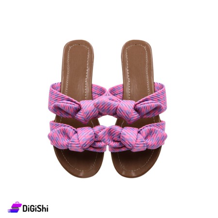 Women's Leather Slippers With Tie - Pink And Purple