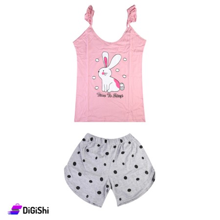 Women's Cotton Pajamas Rabbit Drawing - Pink & Gray