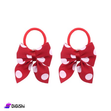 Bow Shaped Pair Of Hair Bands With big circles - Red