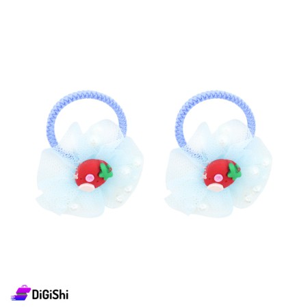 Rose Shaped Pair Of Hair Bands With Strawberry - Blue