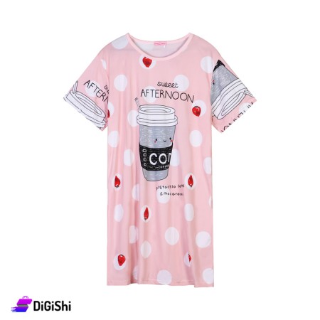 Women's Nightgown With Coffee Cup Graphic - Pink