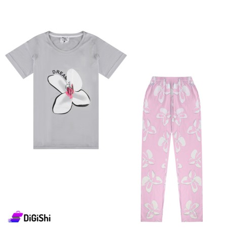 Women's Cotton Pajama Flower Pattern - Pink