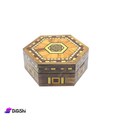 Small Oriental Wooden Hexagonal Box for Accessories
