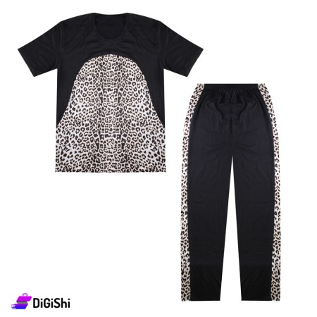 Women's Cotton Pajama With Tiger Pattern - Black