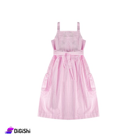 Kid's Cotton Dress With Tie On waist - Light Pink